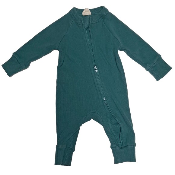 Goumi Baby Rib Knit Long Sleeve Zip Sleeper Size 0-3 Months Green Organic Cotton - Picture 3 of 5